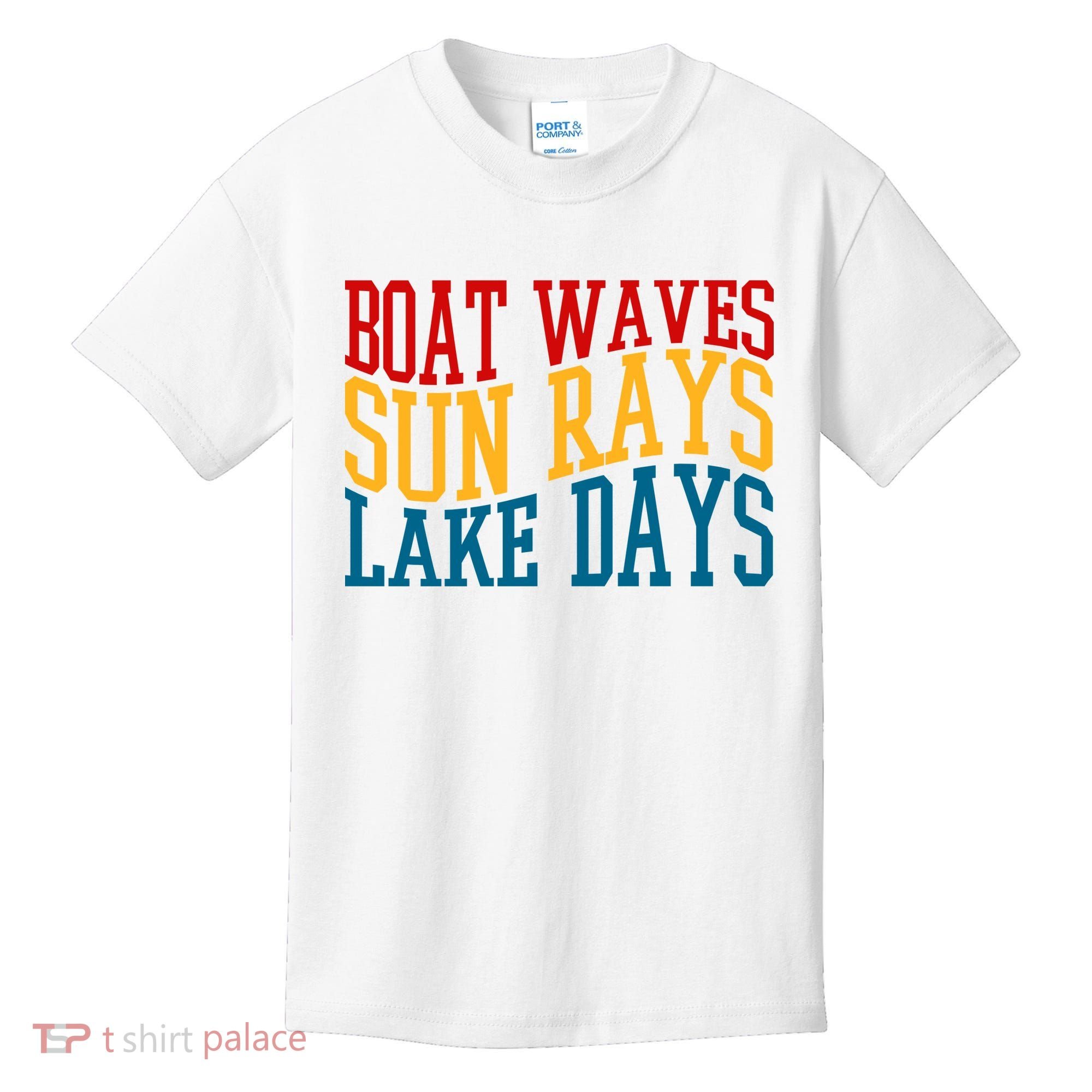 Boat Waves Sun Rays Lake Days Kids T-Shirt