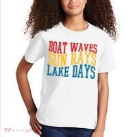 Boat Waves Sun Rays Lake Days Kids T-Shirt thumb 2