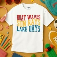 Boat Waves Sun Rays Lake Days Kids T-Shirt thumb 3