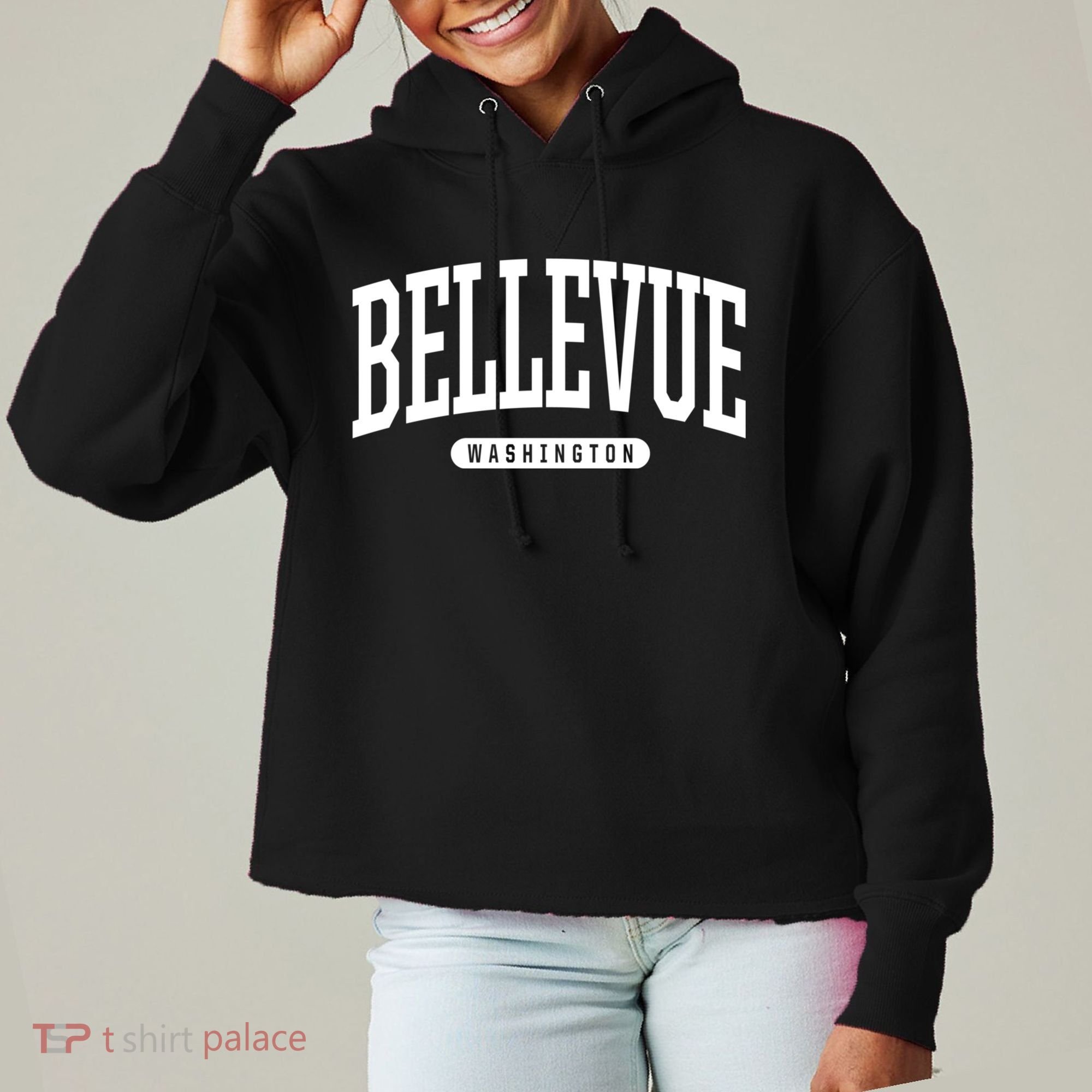 Bellevue Washington Souvenirs College Style Bellevue Washington Souvenir Gift Ladies Heavyweight Boxy Pullover Hoodie