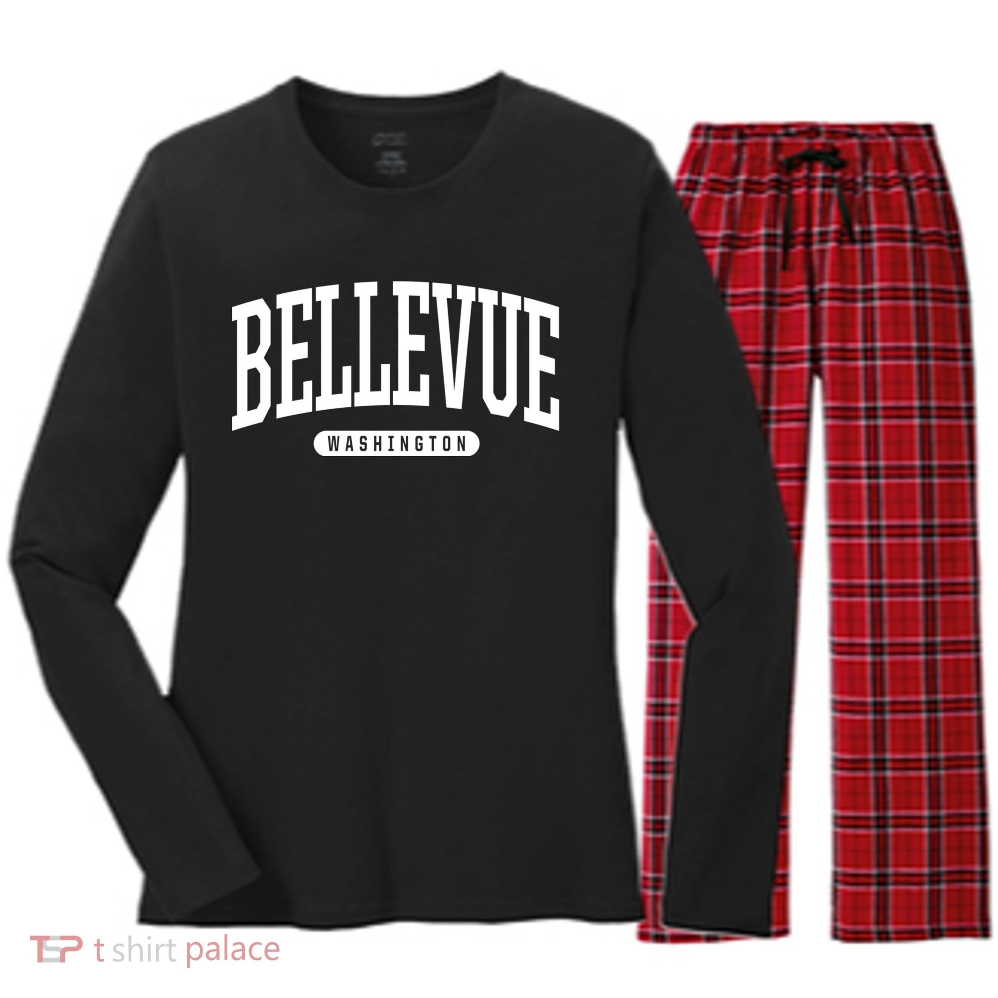 Bellevue Washington Souvenirs College Style Bellevue Washington Souvenir Gift Women's Long Sleeve Flannel Pajama Set 