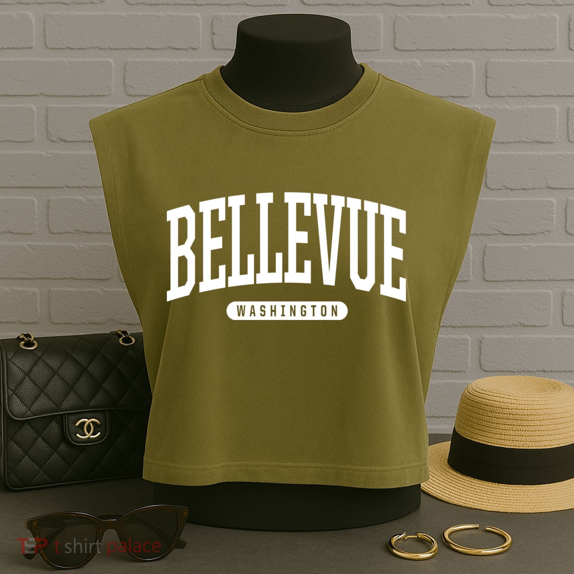 Bellevue Washington Souvenirs College Style Bellevue Washington Souvenir Gift Garment-Dyed Women's Muscle Tee