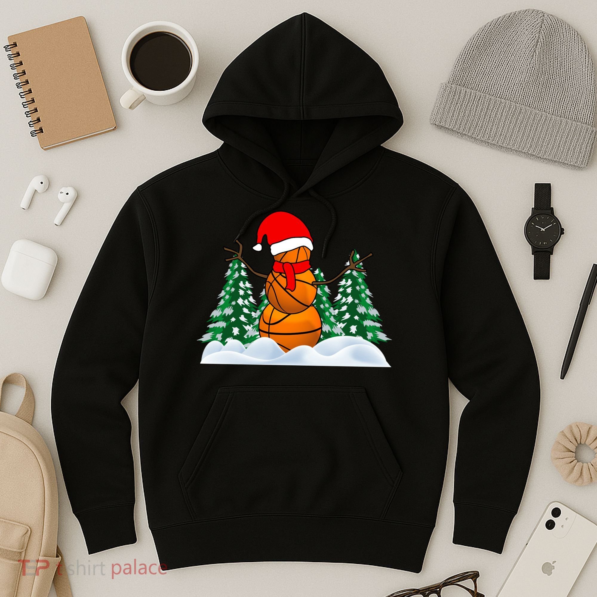 Basketball Winter Snowman Santa Hoodie