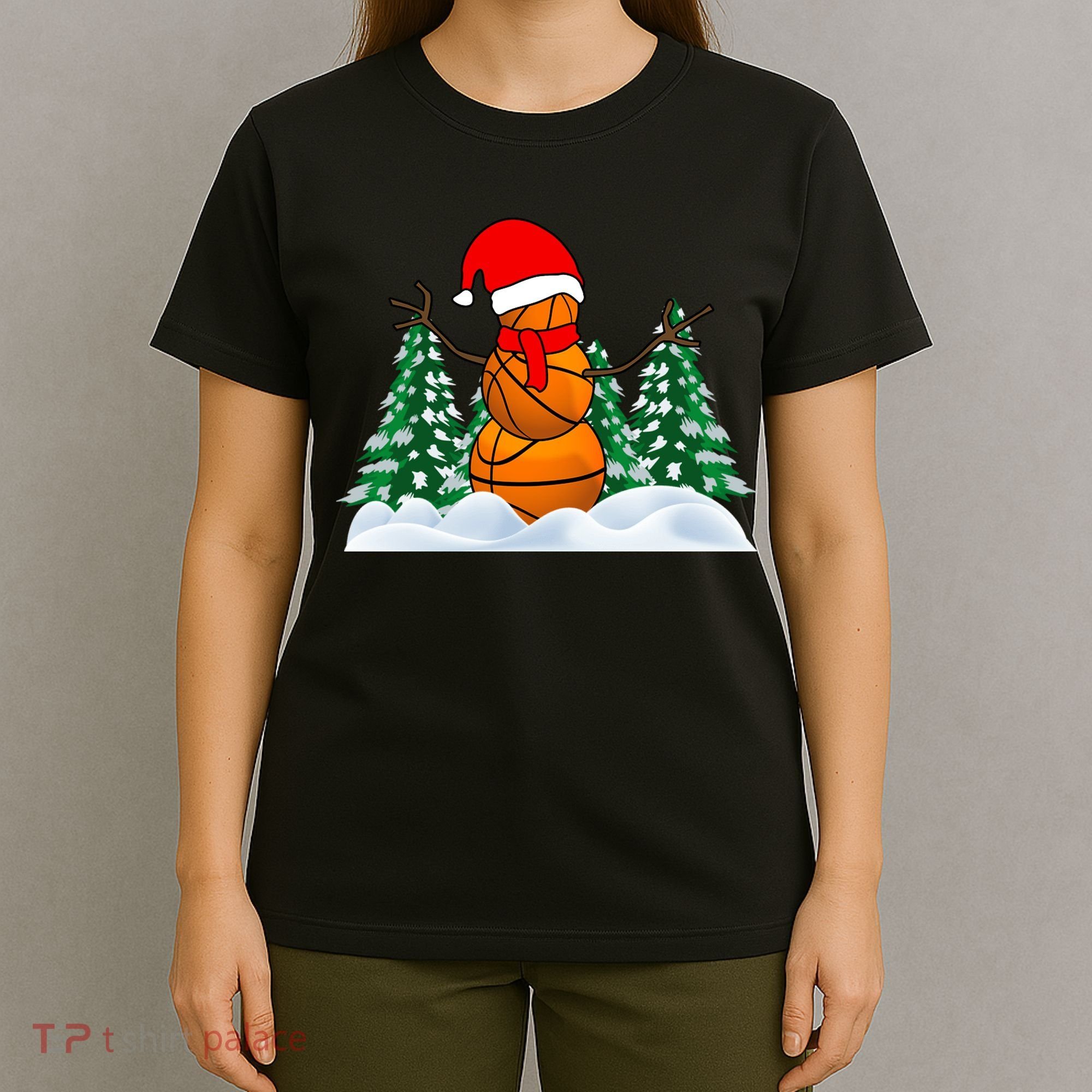 Basketball Winter Snowman Santa T-Shirt