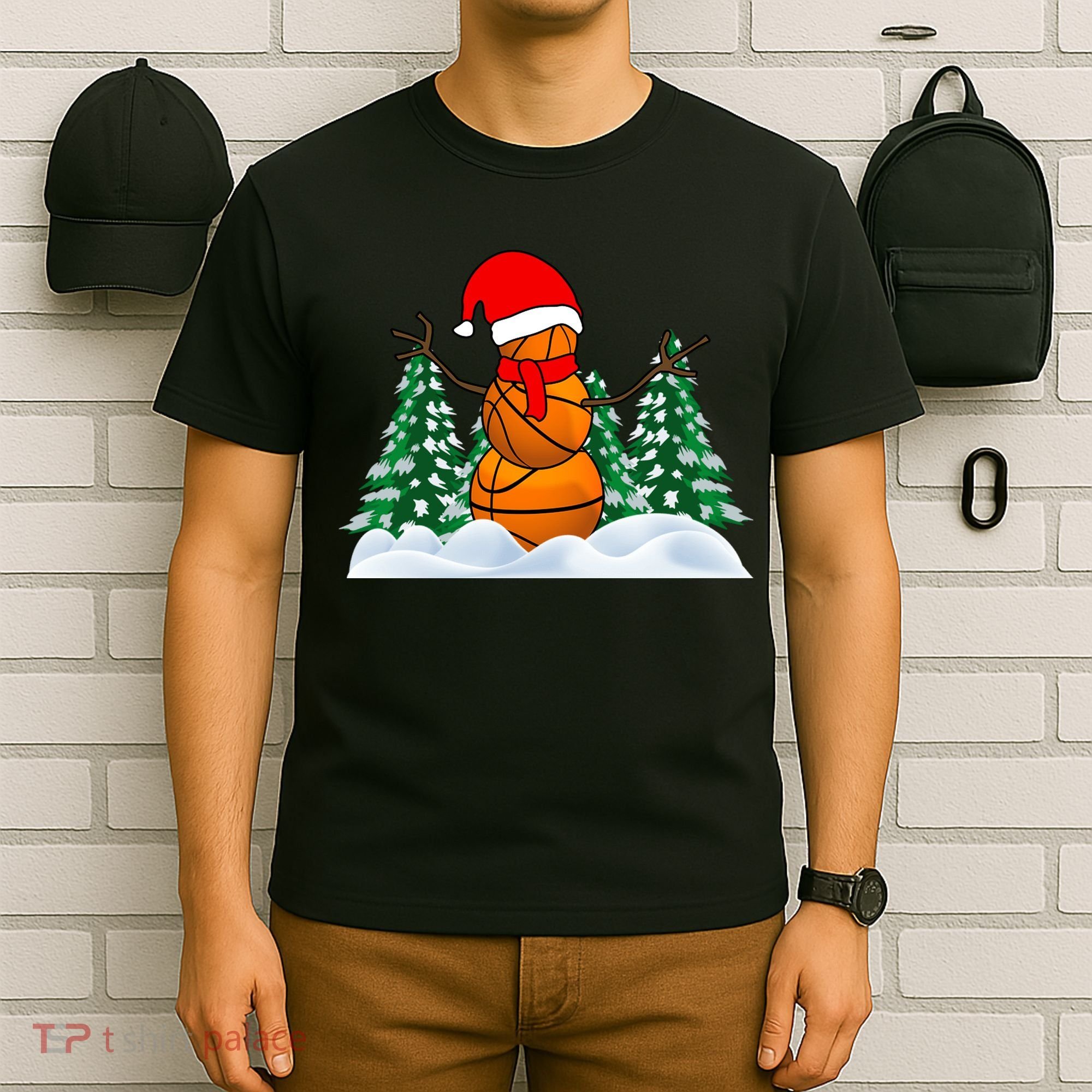 Basketball Winter Snowman Santa T-Shirt