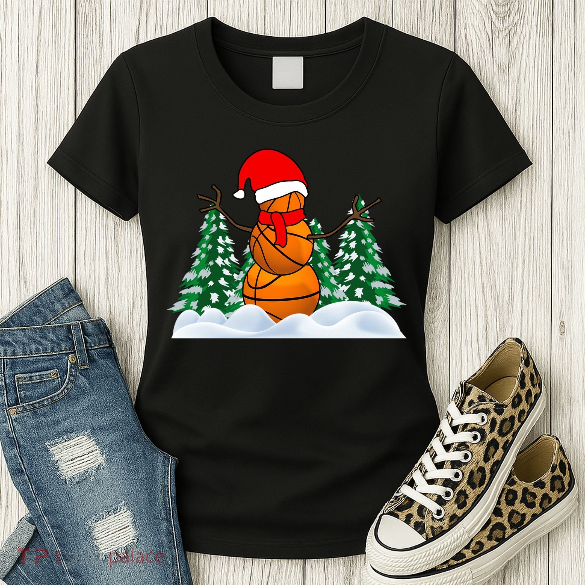 Basketball Winter Snowman Santa Women's T-Shirt