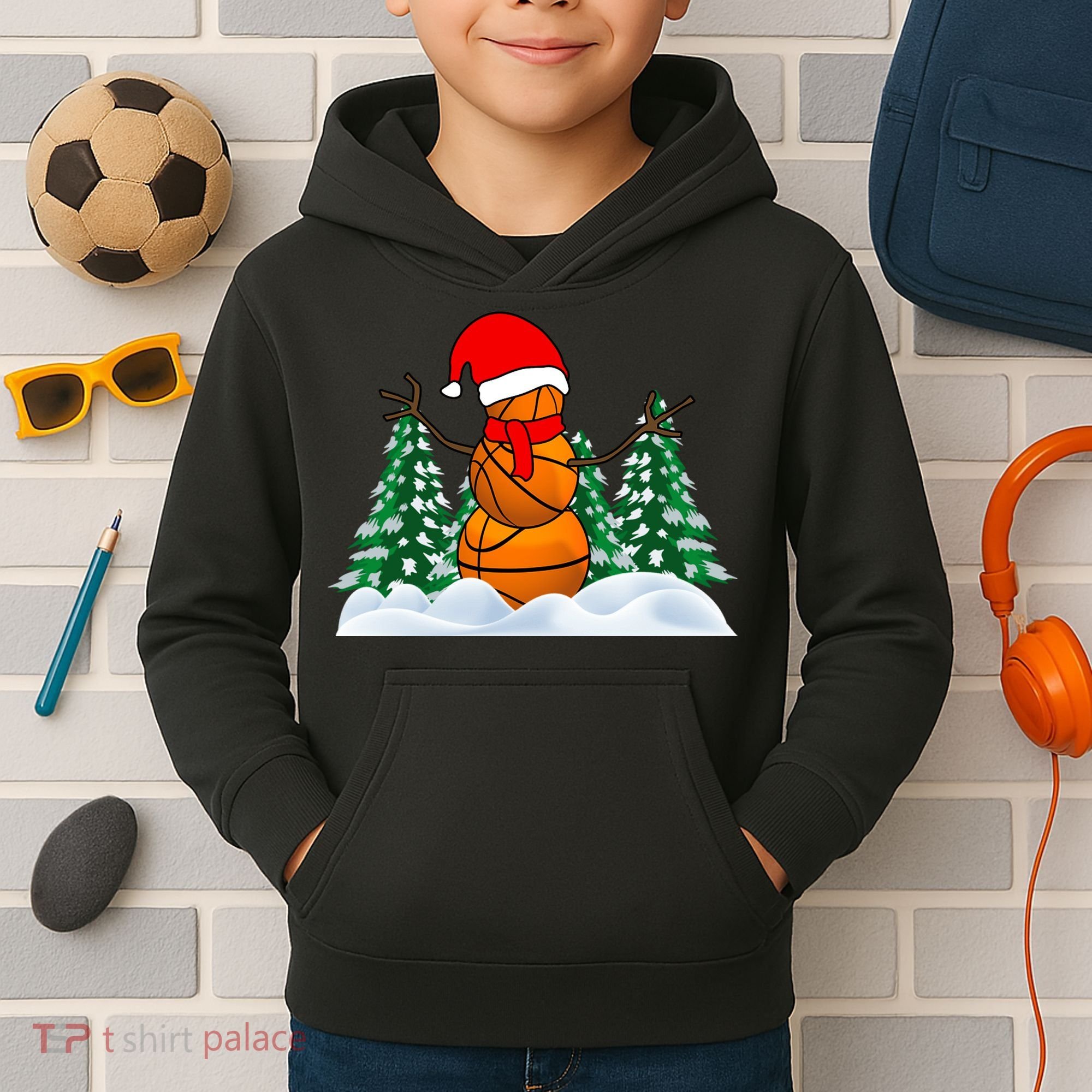 Basketball Winter Snowman Santa Kids Hoodie