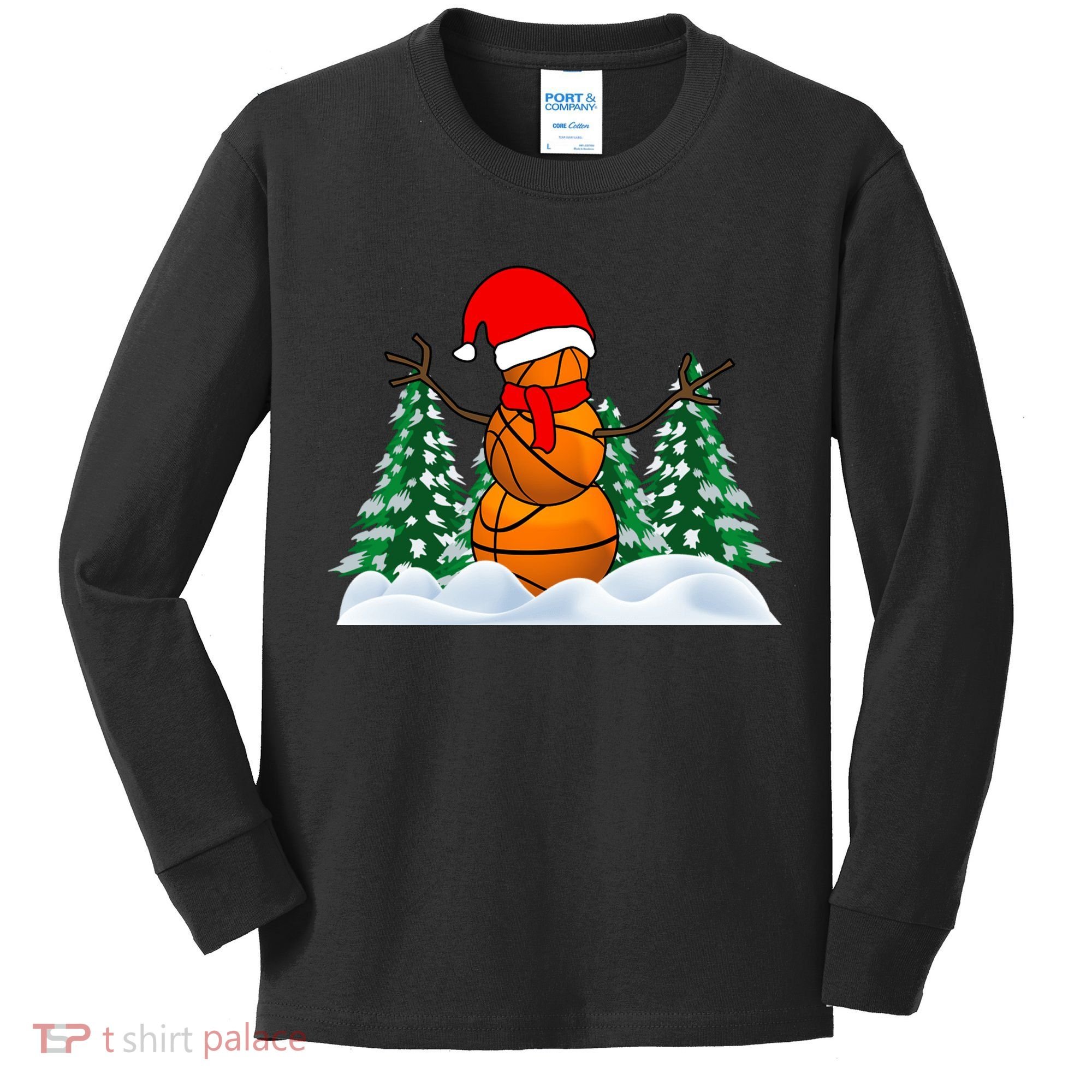 Basketball Winter Snowman Santa Kids Long Sleeve Shirt