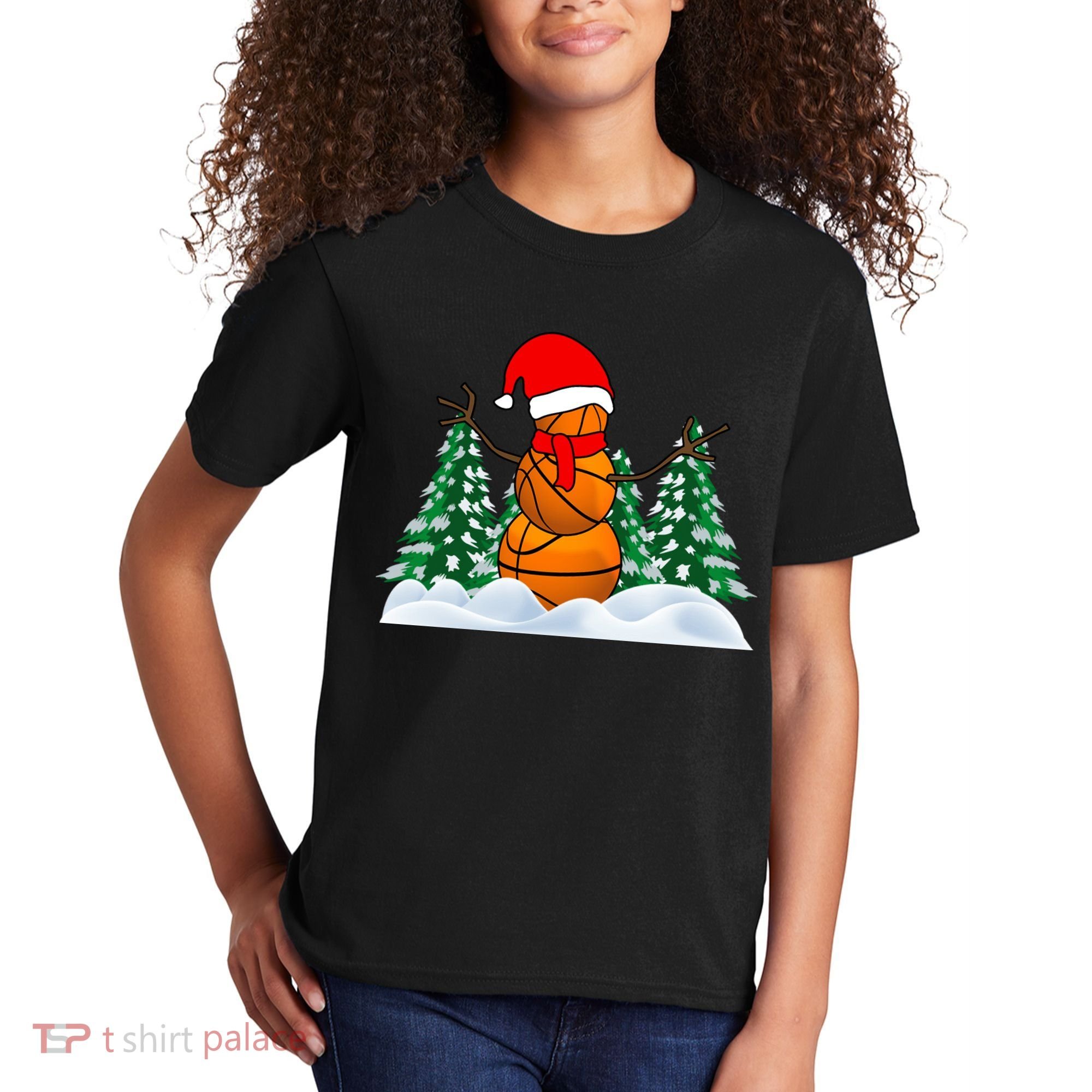 Basketball Winter Snowman Santa Kids T-Shirt