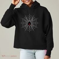 Black Widow Spider Cobweb Spooky Gift Ladies Heavyweight Boxy Pullover Hoodie thumb 0