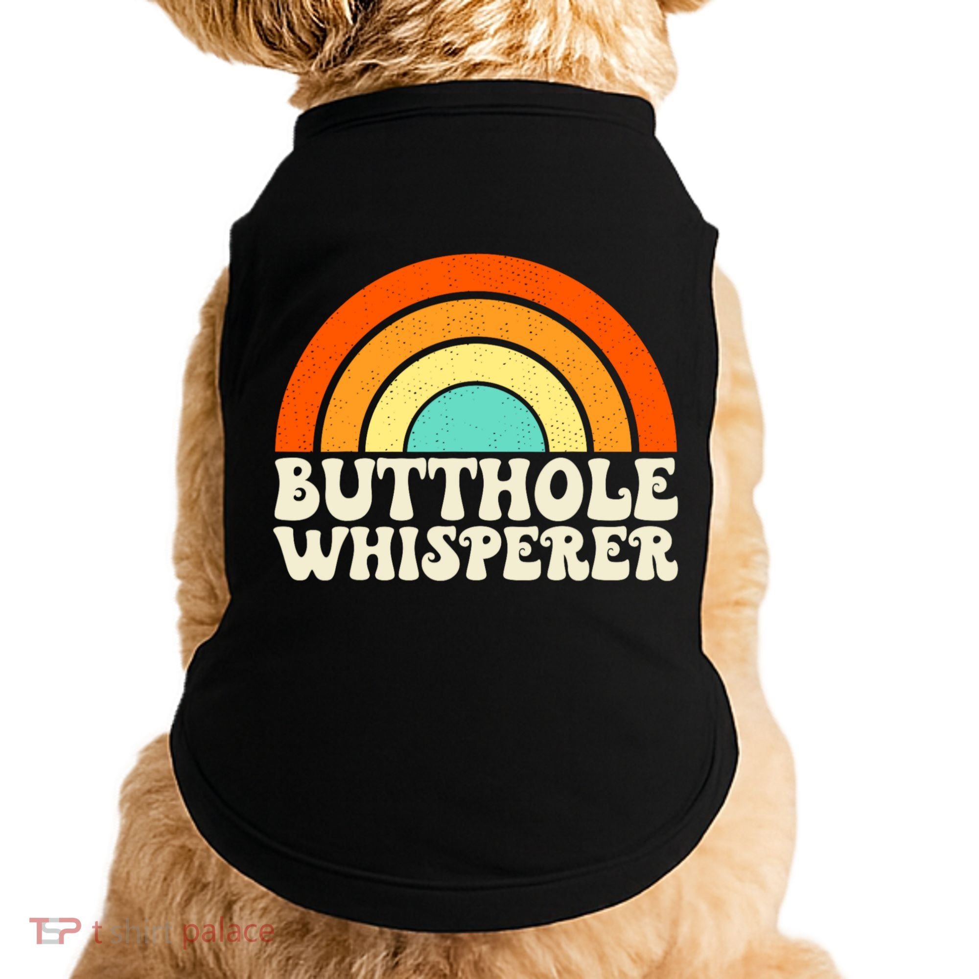 Butthole Whisperer Sarcastic Jokes Retro Groovy Rainbow Doggie Tank
