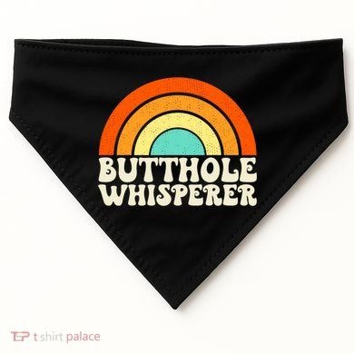 Butthole Whisperer Sarcastic Jokes Retro Groovy Rainbow USA-Made Doggie Bandana