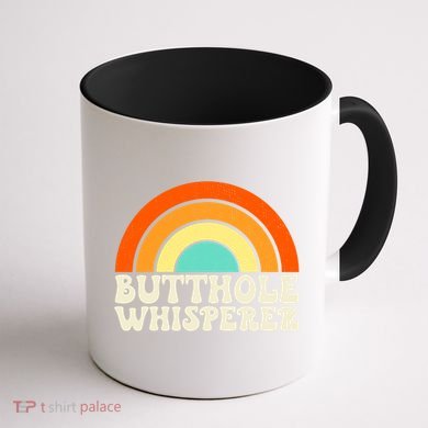 Butthole Whisperer Sarcastic Jokes Retro Groovy Rainbow Coffee Mug back