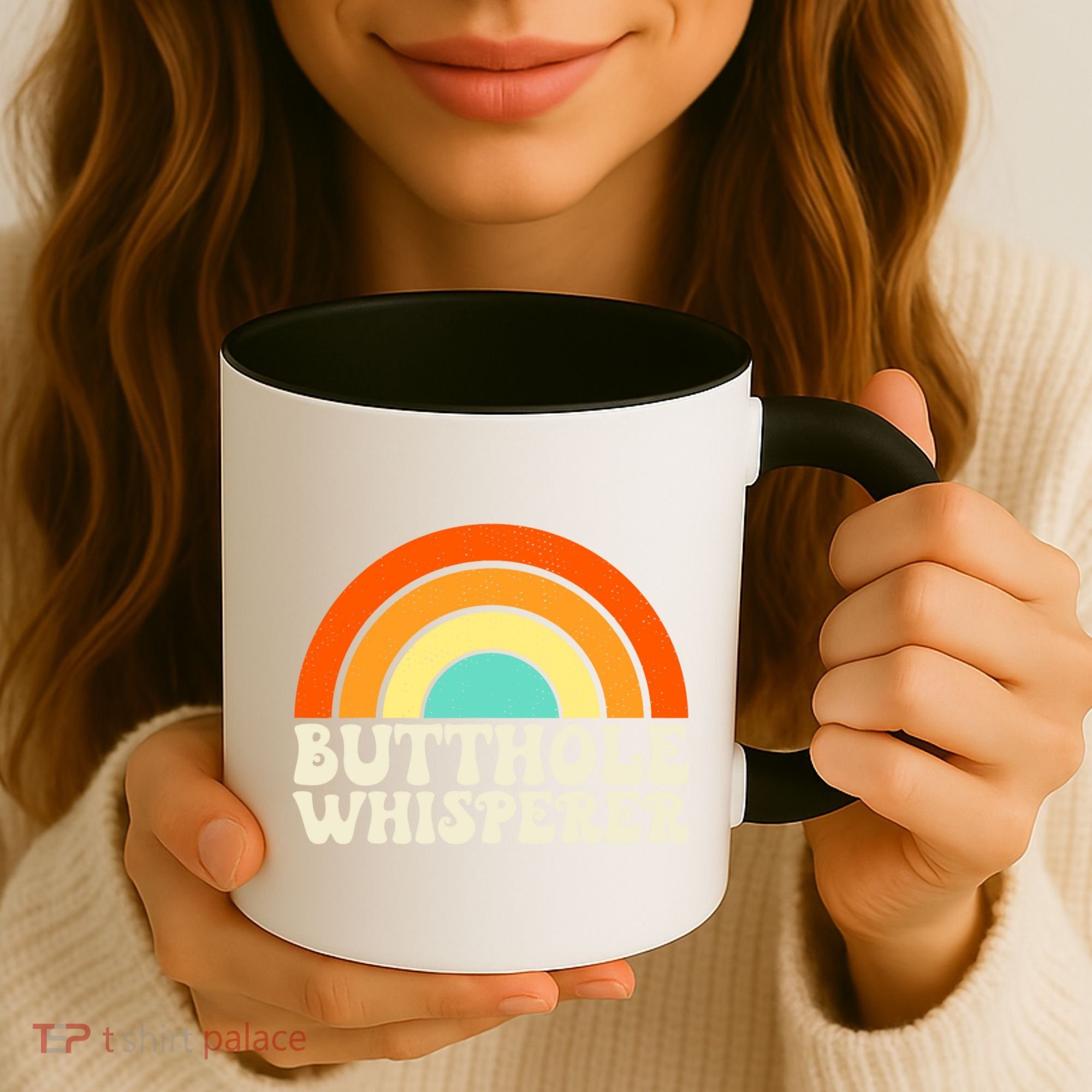 Butthole Whisperer Sarcastic Jokes Retro Groovy Rainbow Coffee Mug