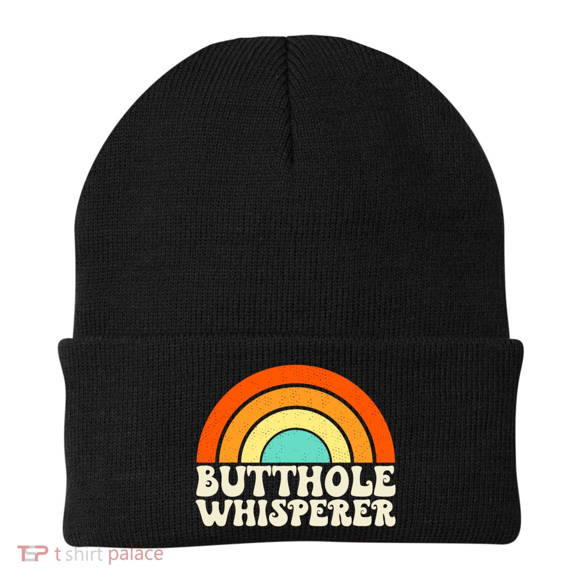 Butthole Whisperer Sarcastic Jokes Retro Groovy Rainbow Beanie