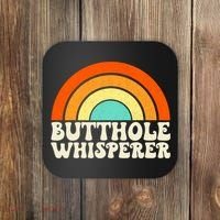 Butthole Whisperer Sarcastic Jokes Retro Groovy Rainbow Coaster thumb 0
