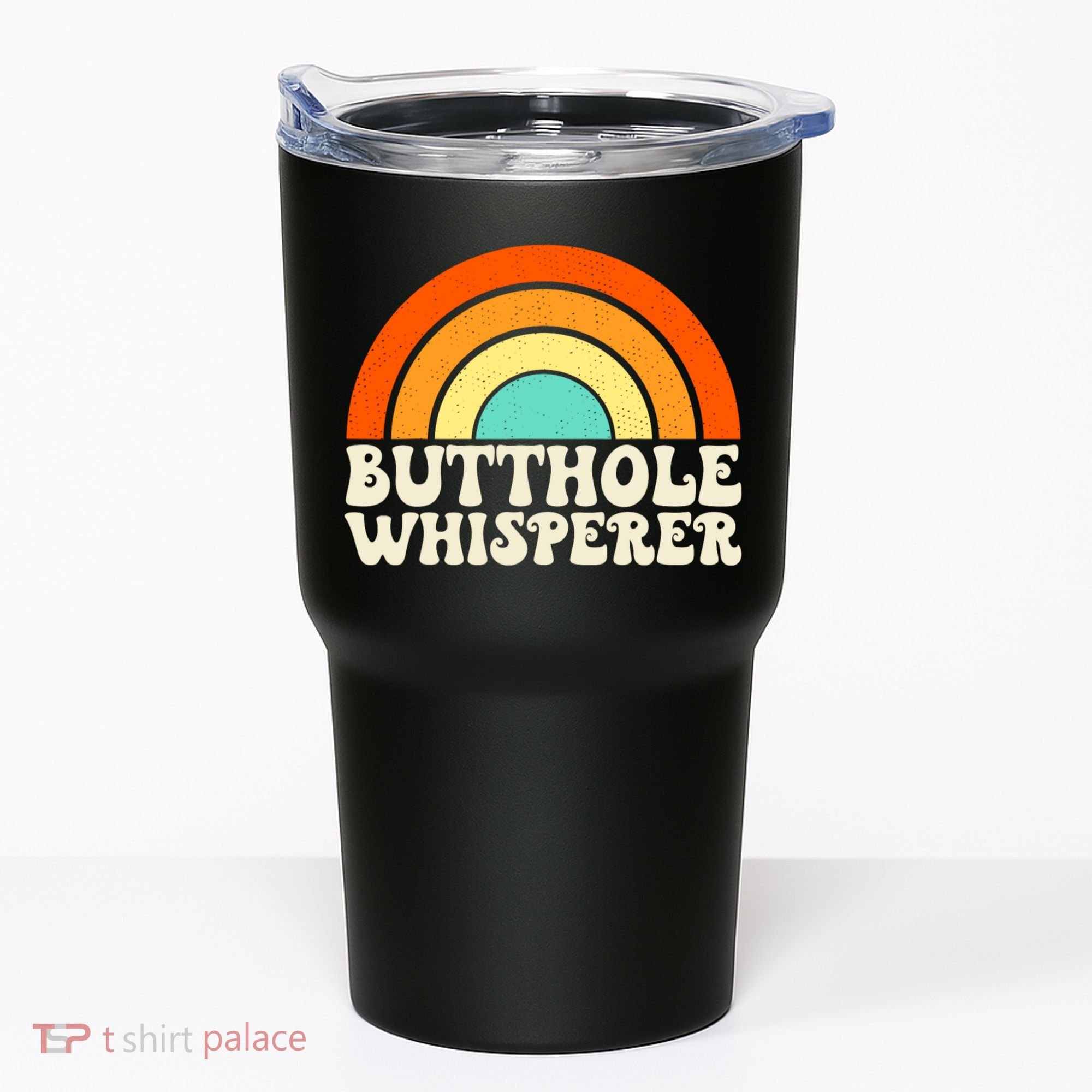 Butthole Whisperer Sarcastic Jokes Retro Groovy Rainbow Tumbler