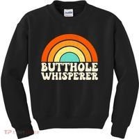 Butthole Whisperer Sarcastic Jokes Retro Groovy Rainbow Kids Sweatshirt thumb 0