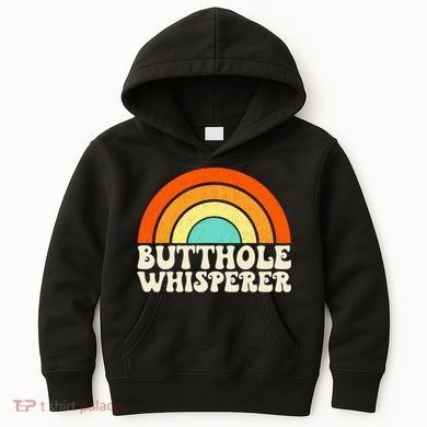 Butthole Whisperer Sarcastic Jokes Retro Groovy Rainbow Kids Hoodie