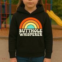 Butthole Whisperer Sarcastic Jokes Retro Groovy Rainbow Kids Hoodie thumb 3
