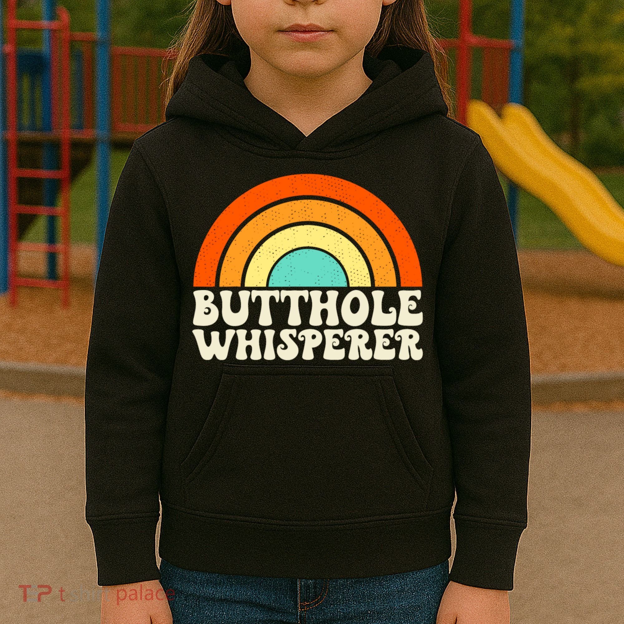 Butthole Whisperer Sarcastic Jokes Retro Groovy Rainbow Kids Hoodie