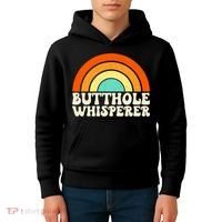 Butthole Whisperer Sarcastic Jokes Retro Groovy Rainbow Kids Hoodie thumb 4