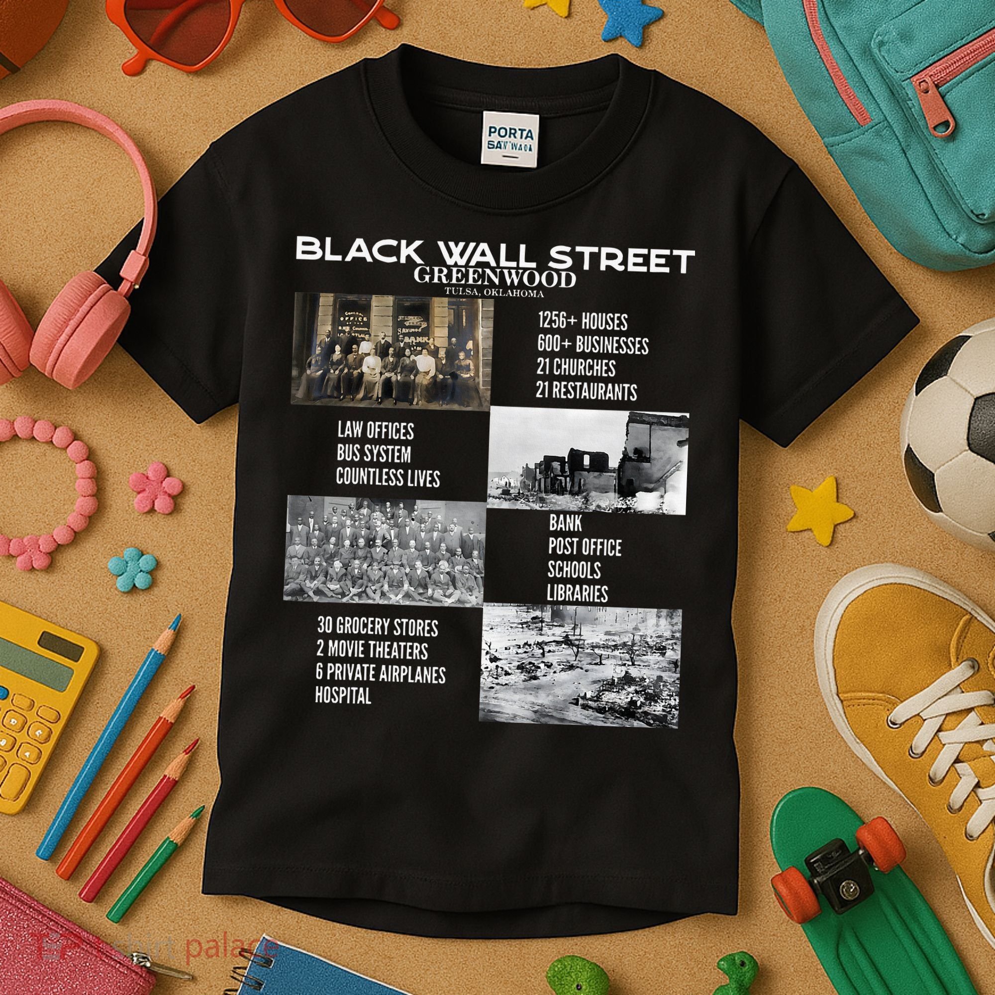 Black Wall Street African American Black History And Legacy Kids T-Shirt