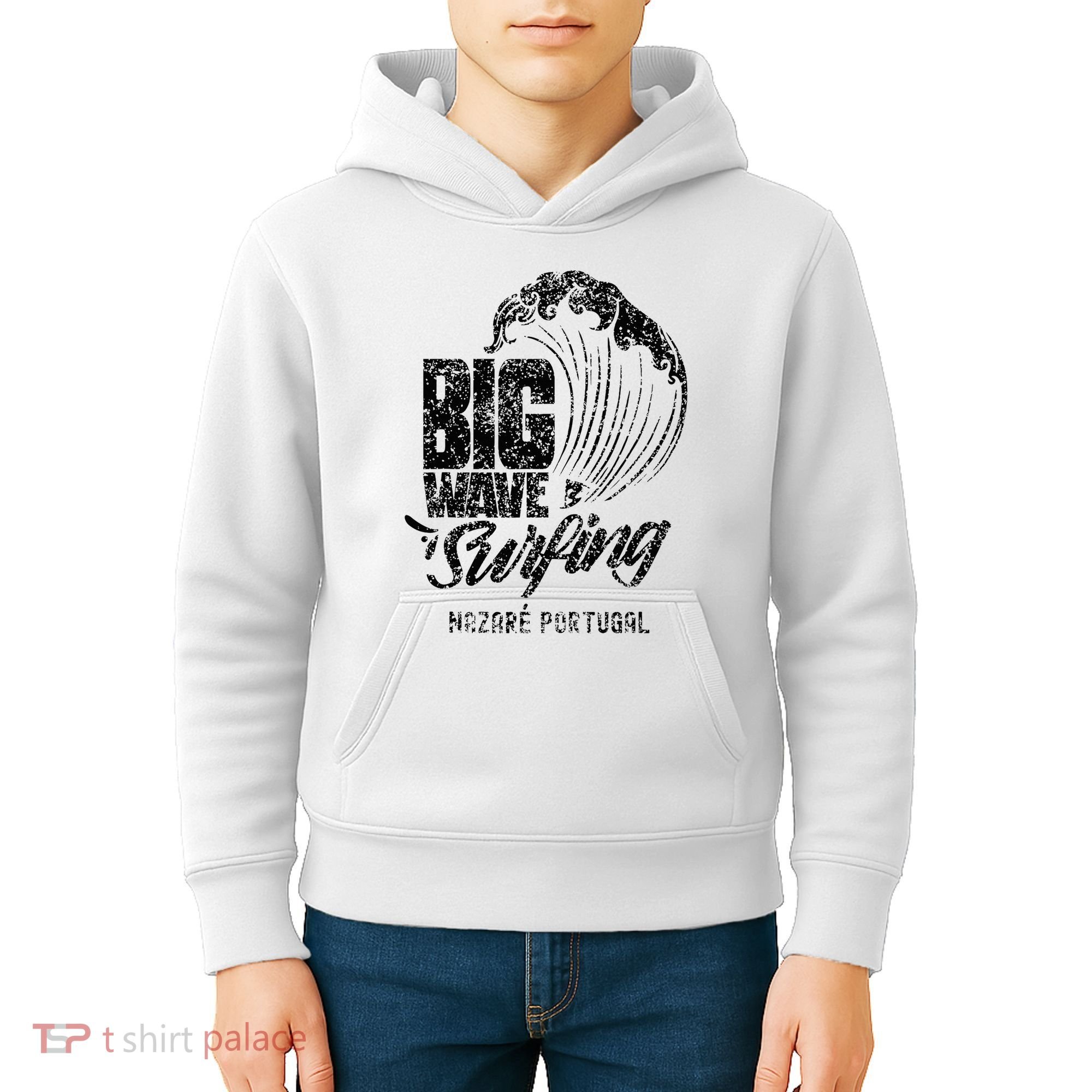 Big Wave Surfing Nazaré Portugal Surfer Surf Kids Hoodie
