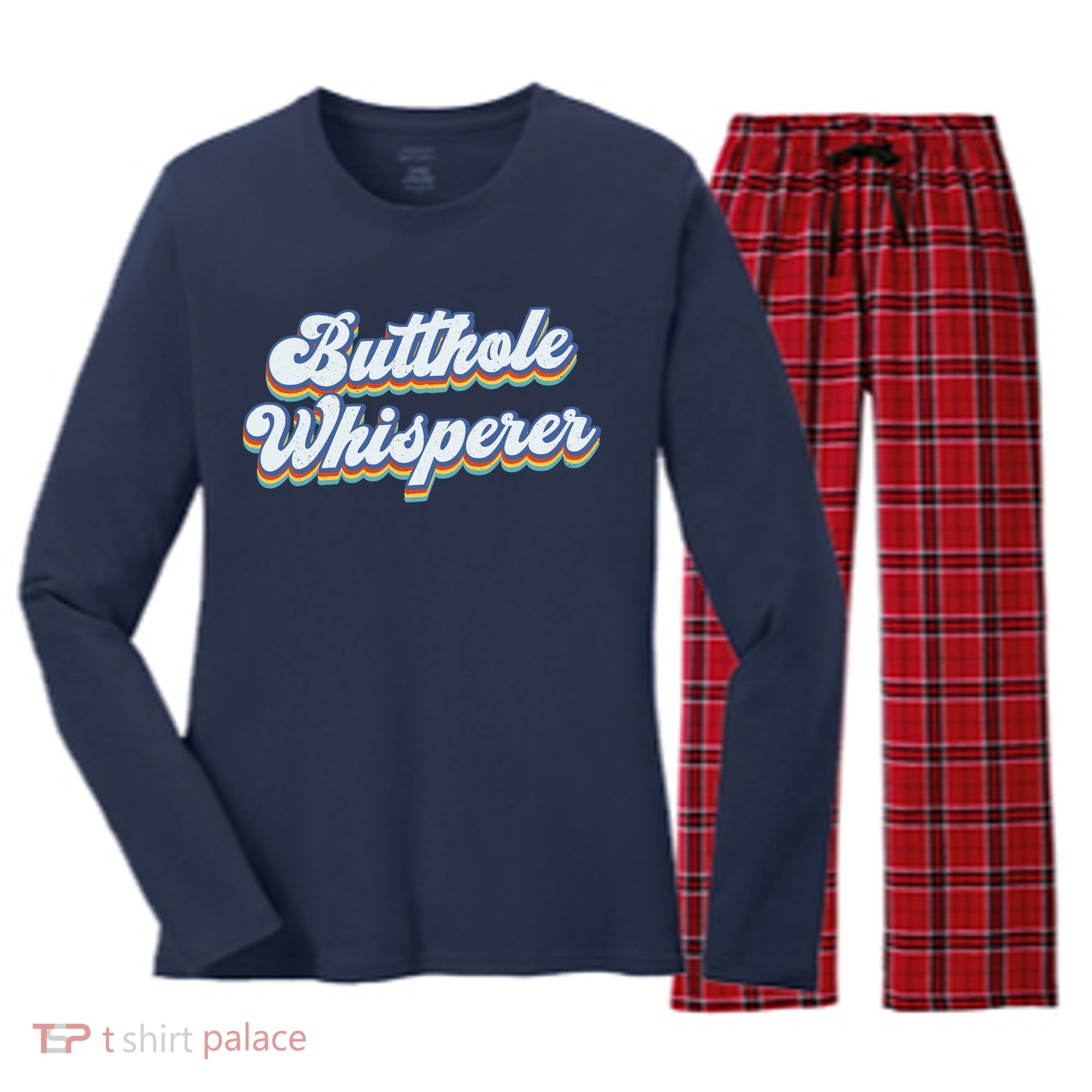 Butthole Whisperer Sarcastic Jokes Retro Funny Sarcastic Women's Long Sleeve Flannel Pajama Set 
