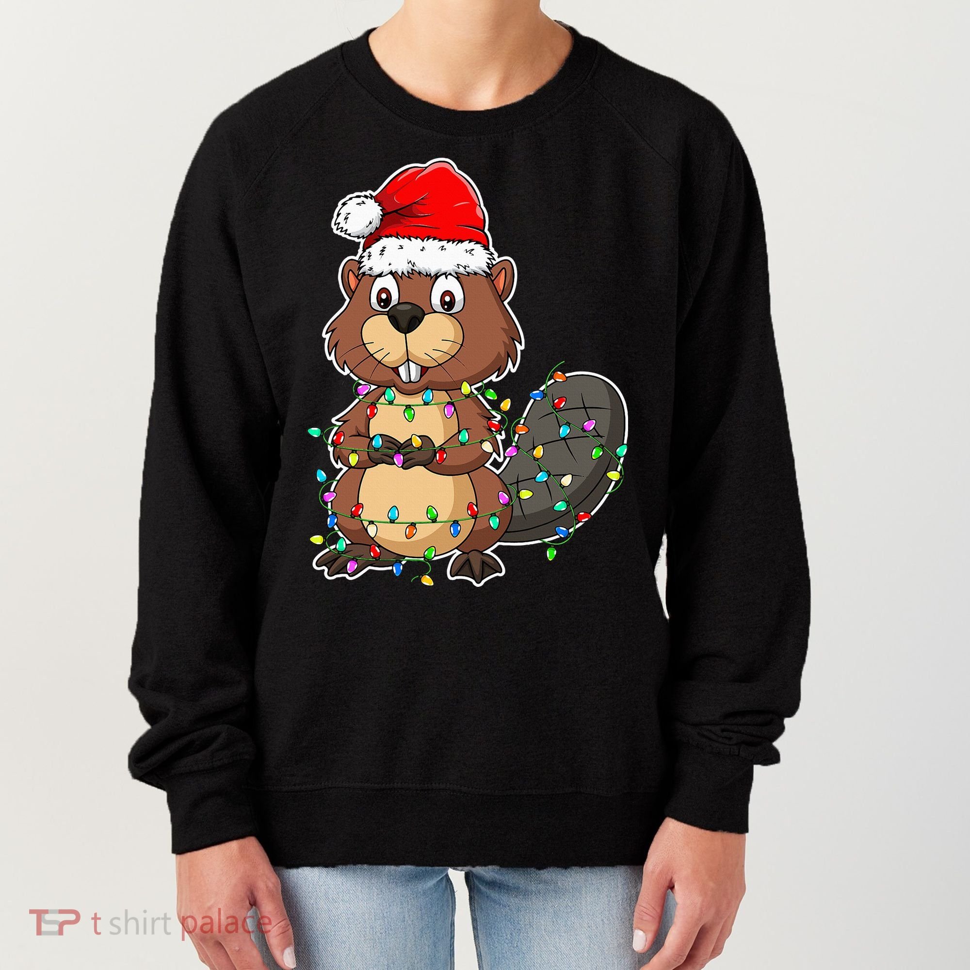 Beaver Wearing Santa Hat Xmas Funny Beaver Lover Christmas Women's Sweatshirt