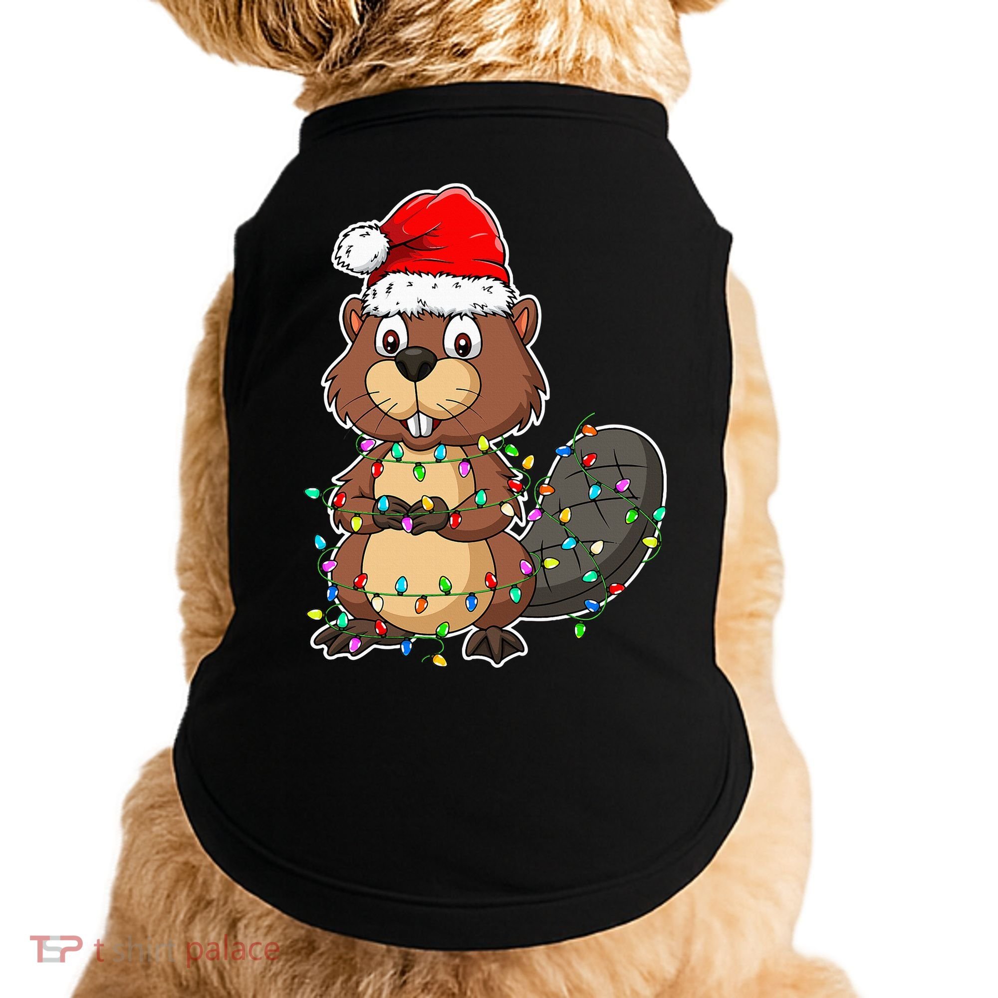 Beaver Wearing Santa Hat Xmas Funny Beaver Lover Christmas Doggie Tank