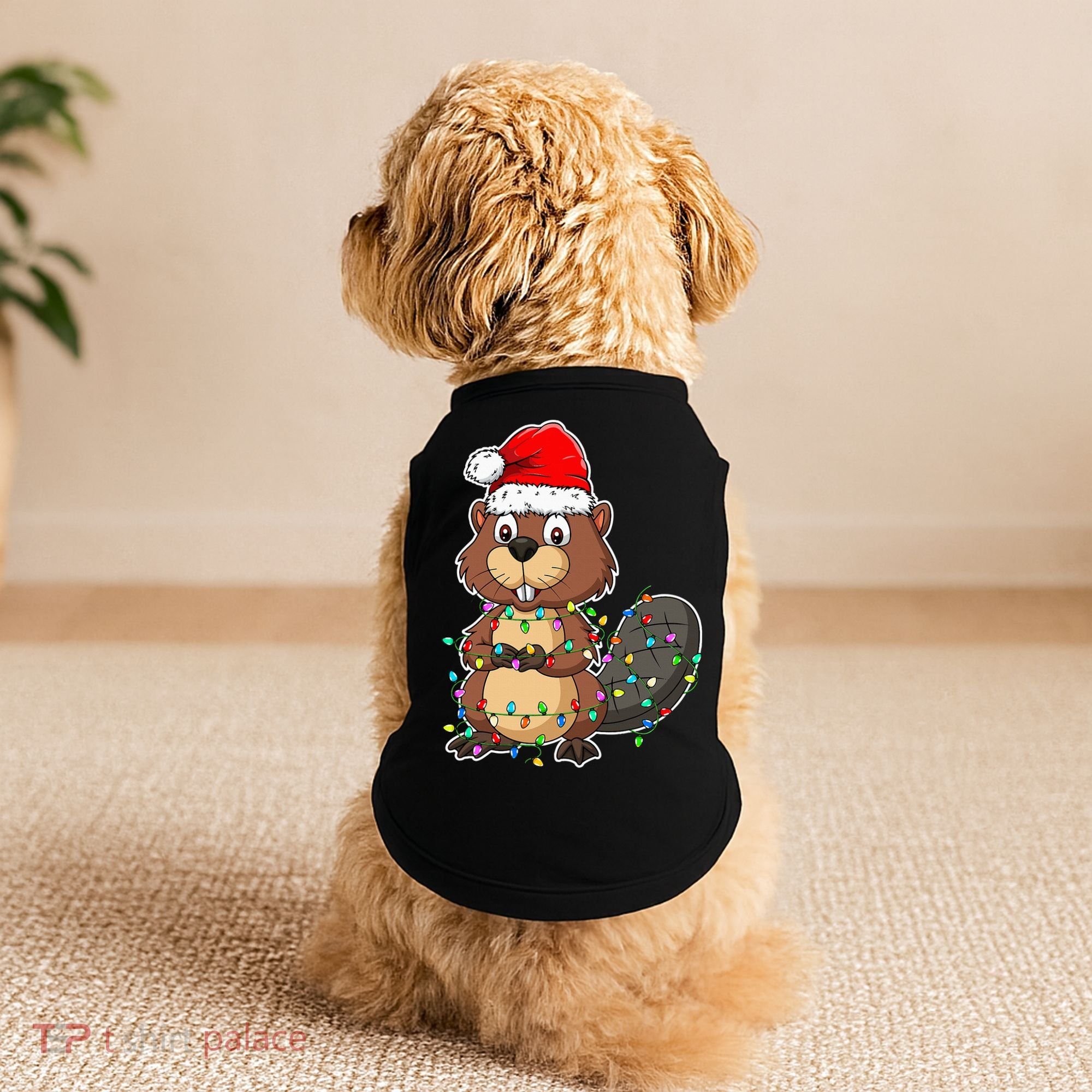 Beaver Wearing Santa Hat Xmas Funny Beaver Lover Christmas Doggie Tank