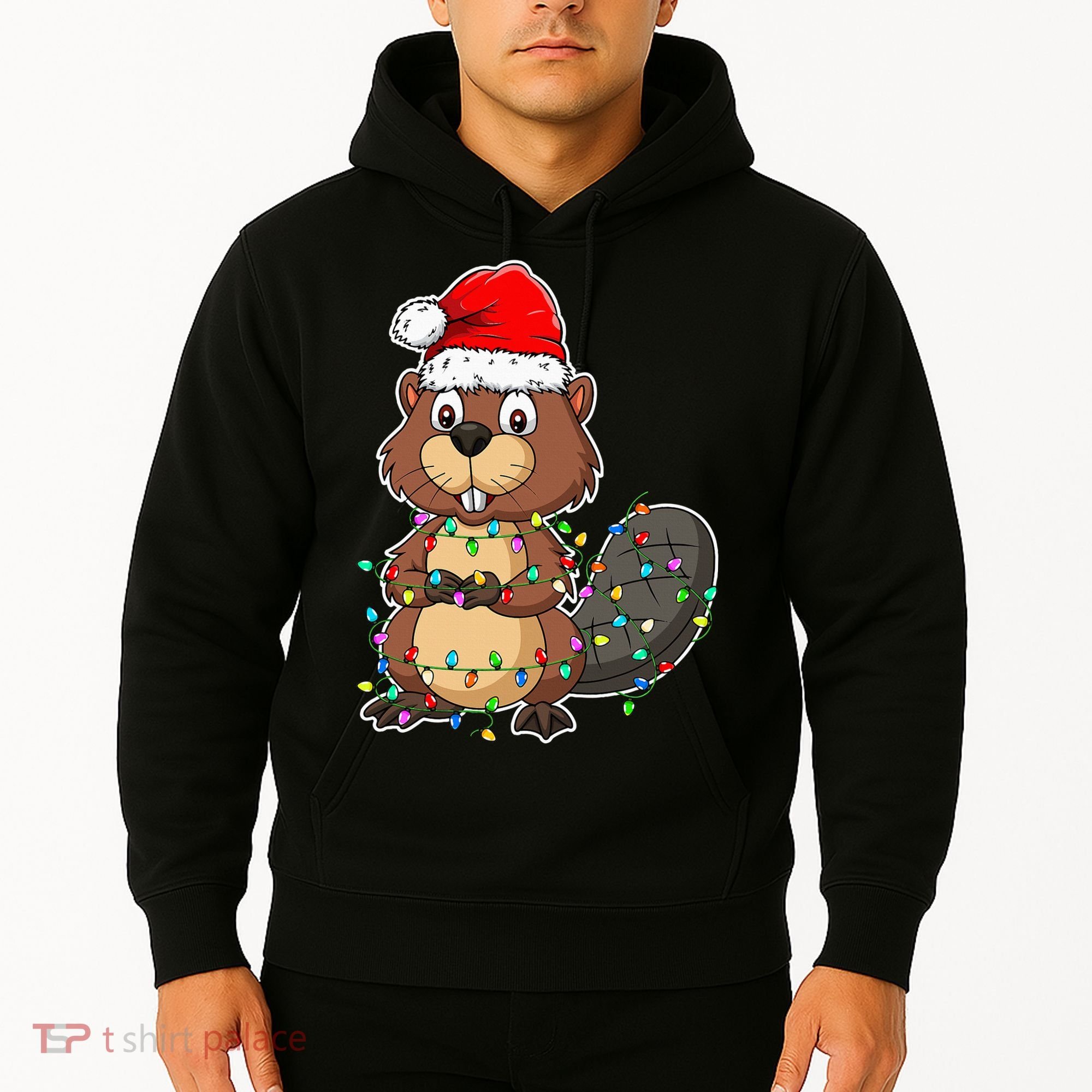 Beaver Wearing Santa Hat Xmas Funny Beaver Lover Christmas Hoodie