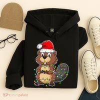 Beaver Wearing Santa Hat Xmas Funny Beaver Lover Christmas Hoodie thumb 4