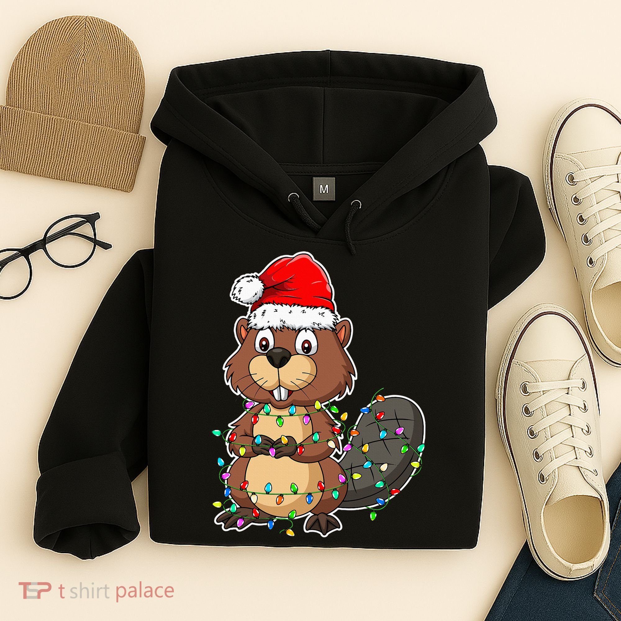 Beaver Wearing Santa Hat Xmas Funny Beaver Lover Christmas Hoodie
