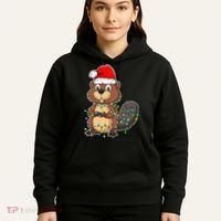 Beaver Wearing Santa Hat Xmas Funny Beaver Lover Christmas Hoodie thumb 5