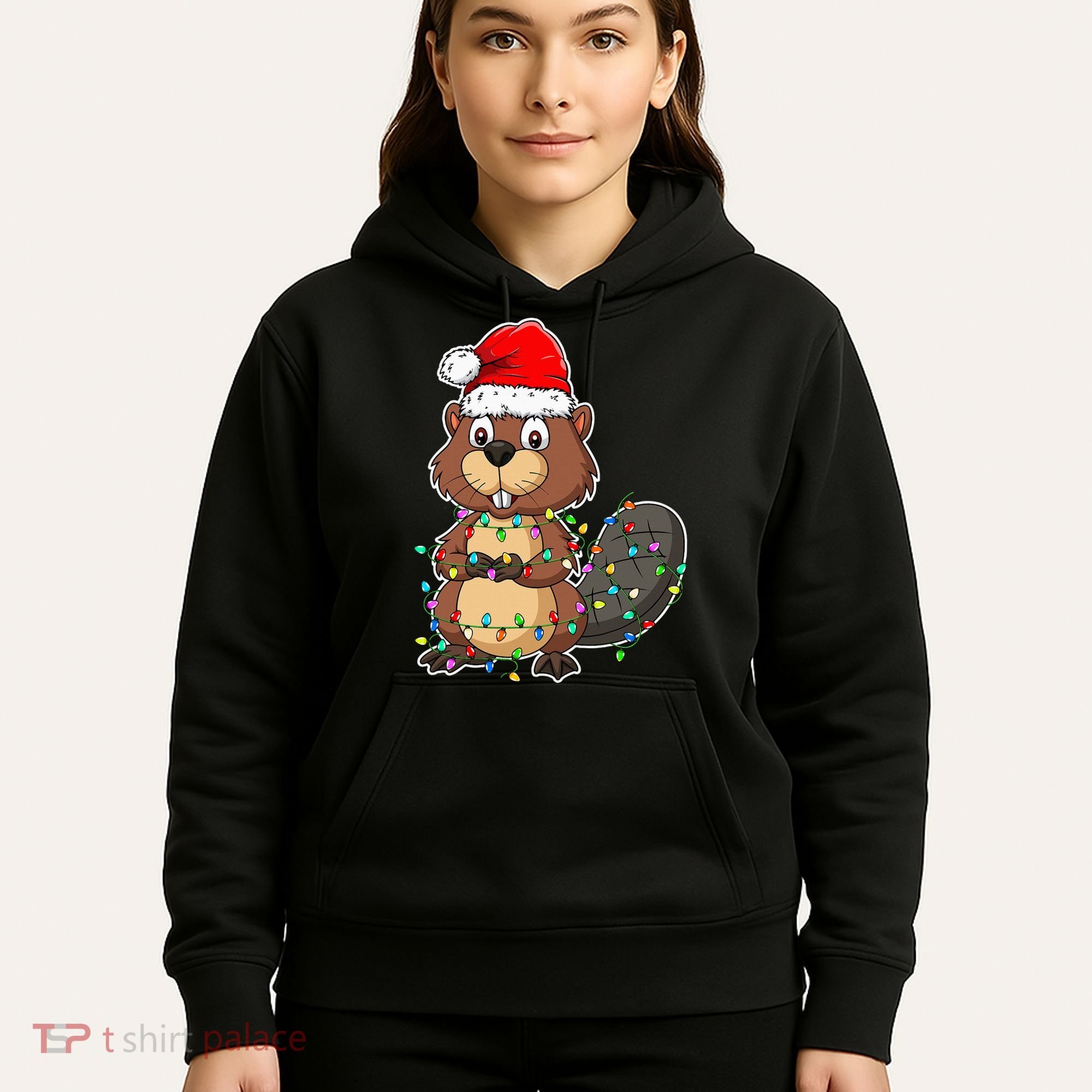 Beaver Wearing Santa Hat Xmas Funny Beaver Lover Christmas Hoodie