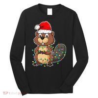 Beaver Wearing Santa Hat Xmas Funny Beaver Lover Christmas Long Sleeve Shirt thumb 0