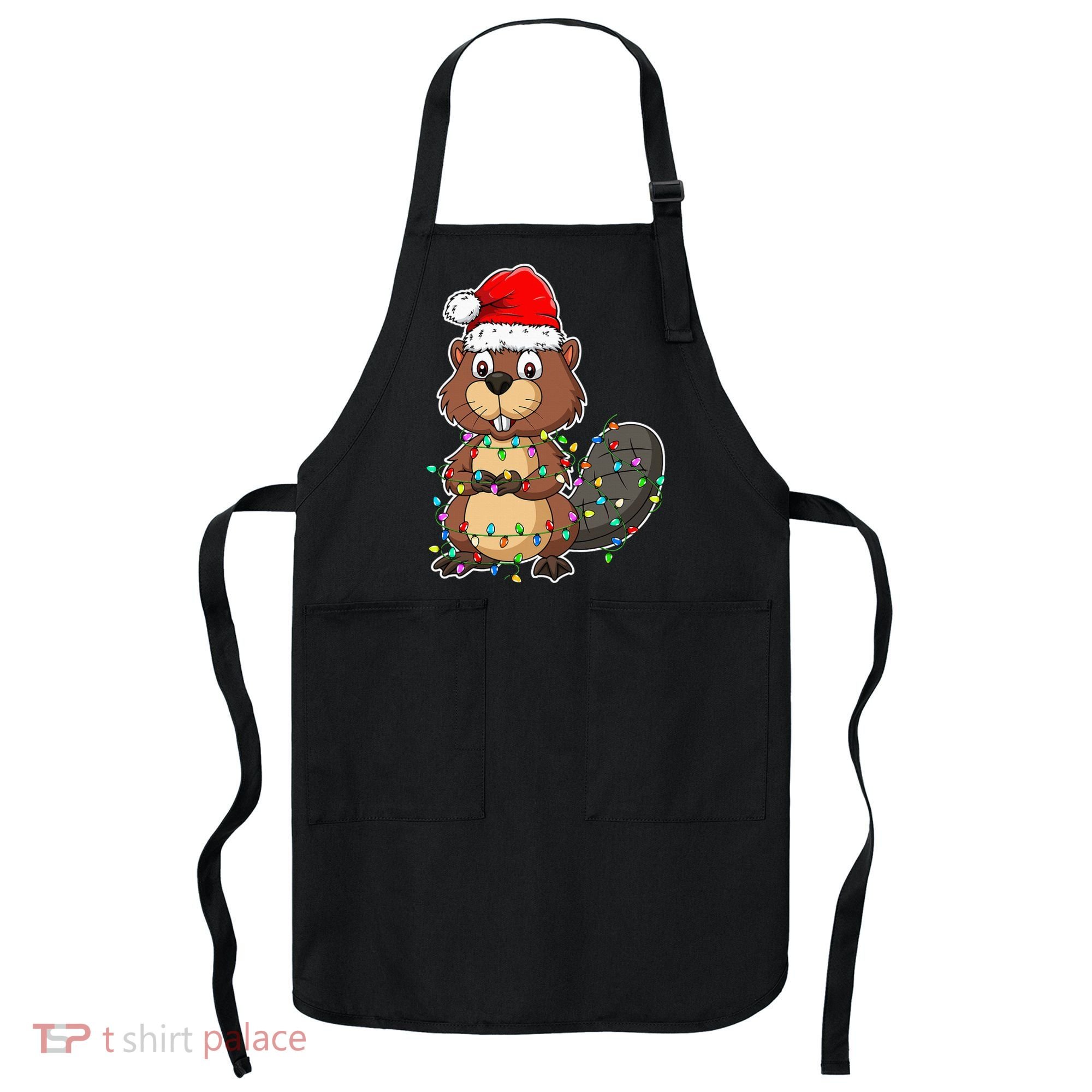 Beaver Wearing Santa Hat Xmas Funny Beaver Lover Christmas Apron