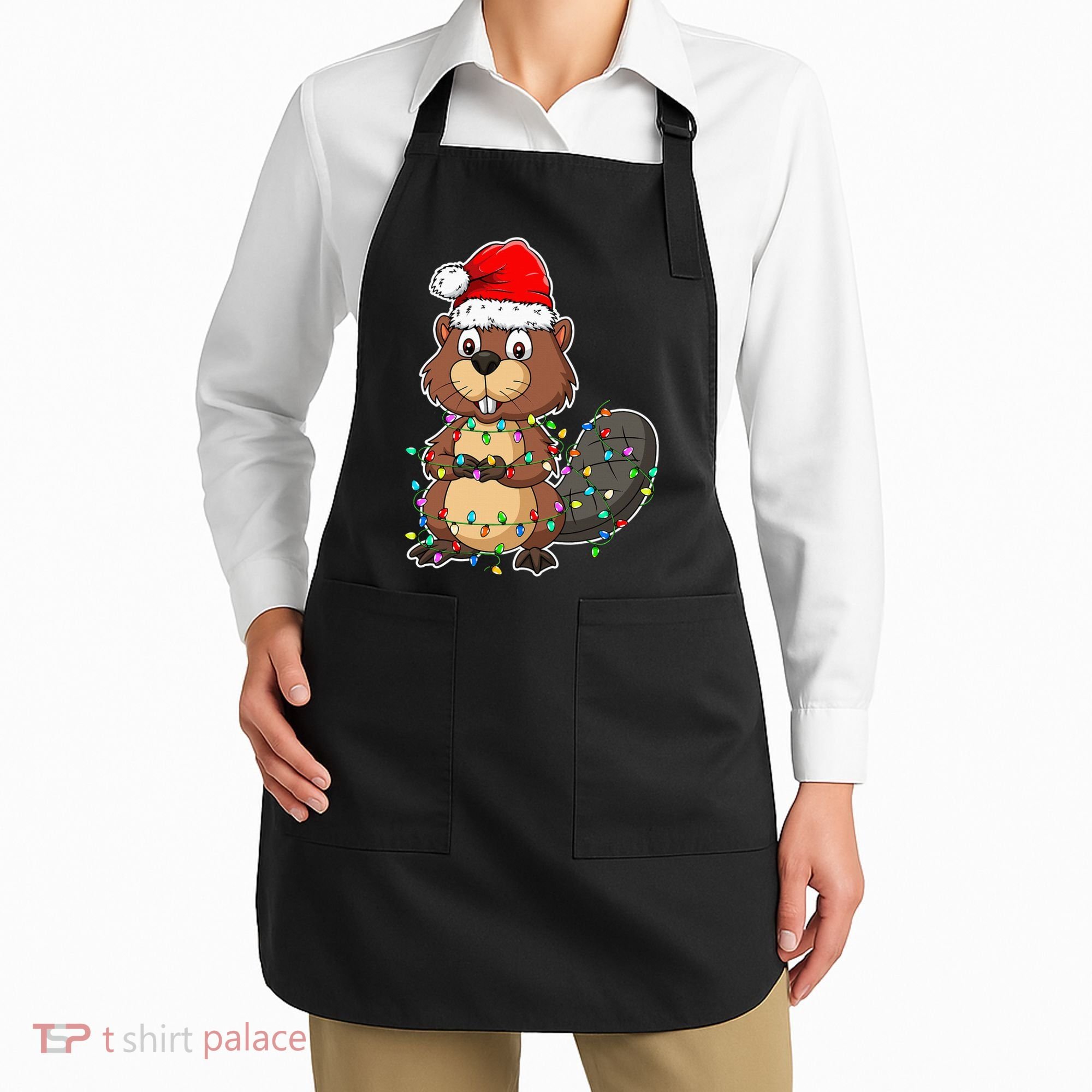 Beaver Wearing Santa Hat Xmas Funny Beaver Lover Christmas Apron