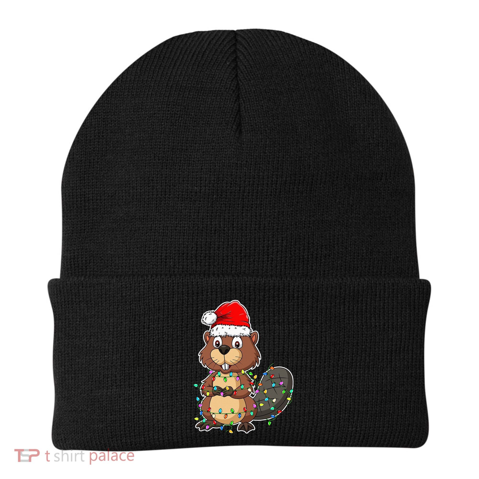 Beaver Wearing Santa Hat Xmas Funny Beaver Lover Christmas Beanie