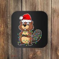 Beaver Wearing Santa Hat Xmas Funny Beaver Lover Christmas Coaster thumb 0