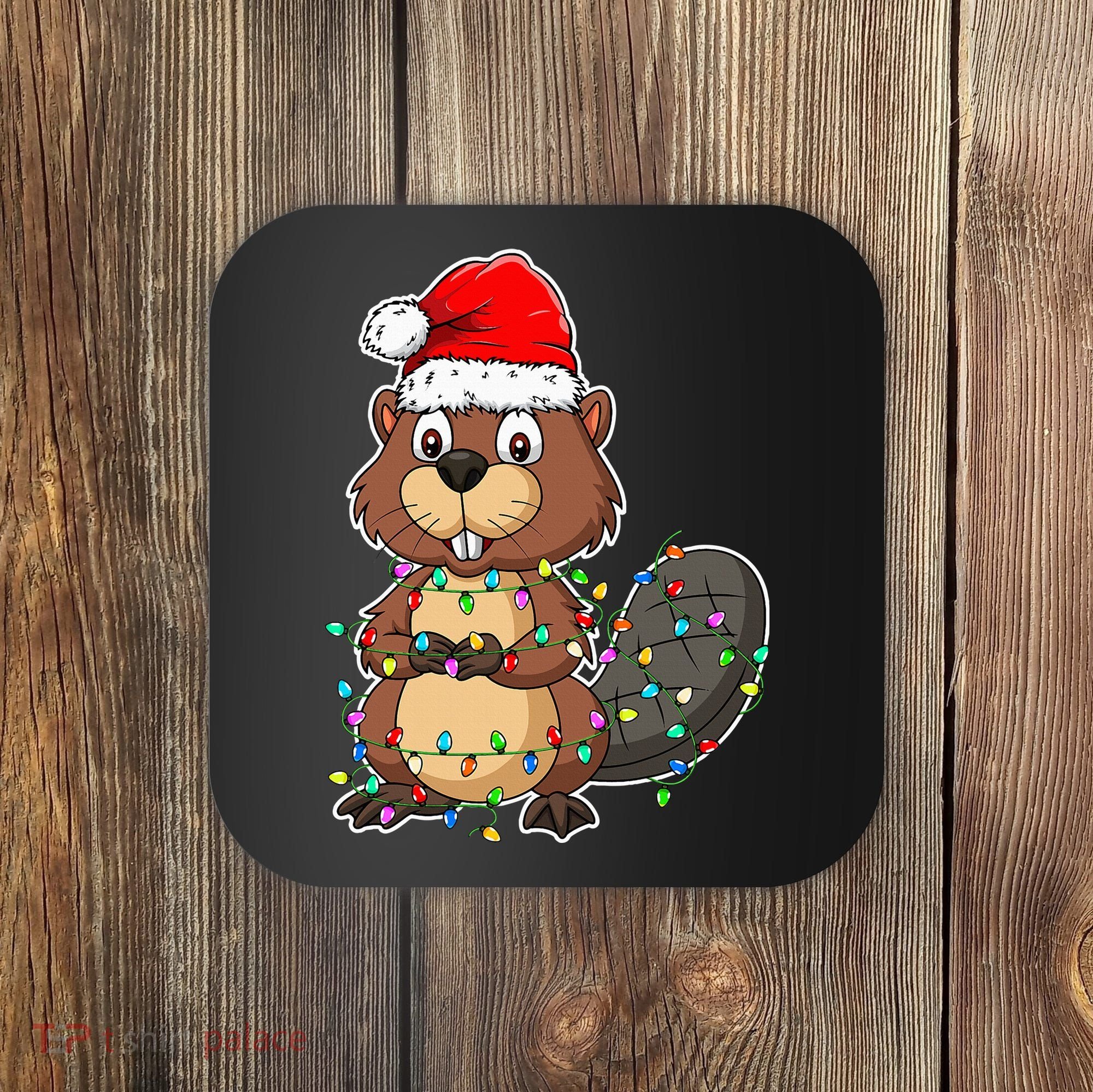 Beaver Wearing Santa Hat Xmas Funny Beaver Lover Christmas Coaster