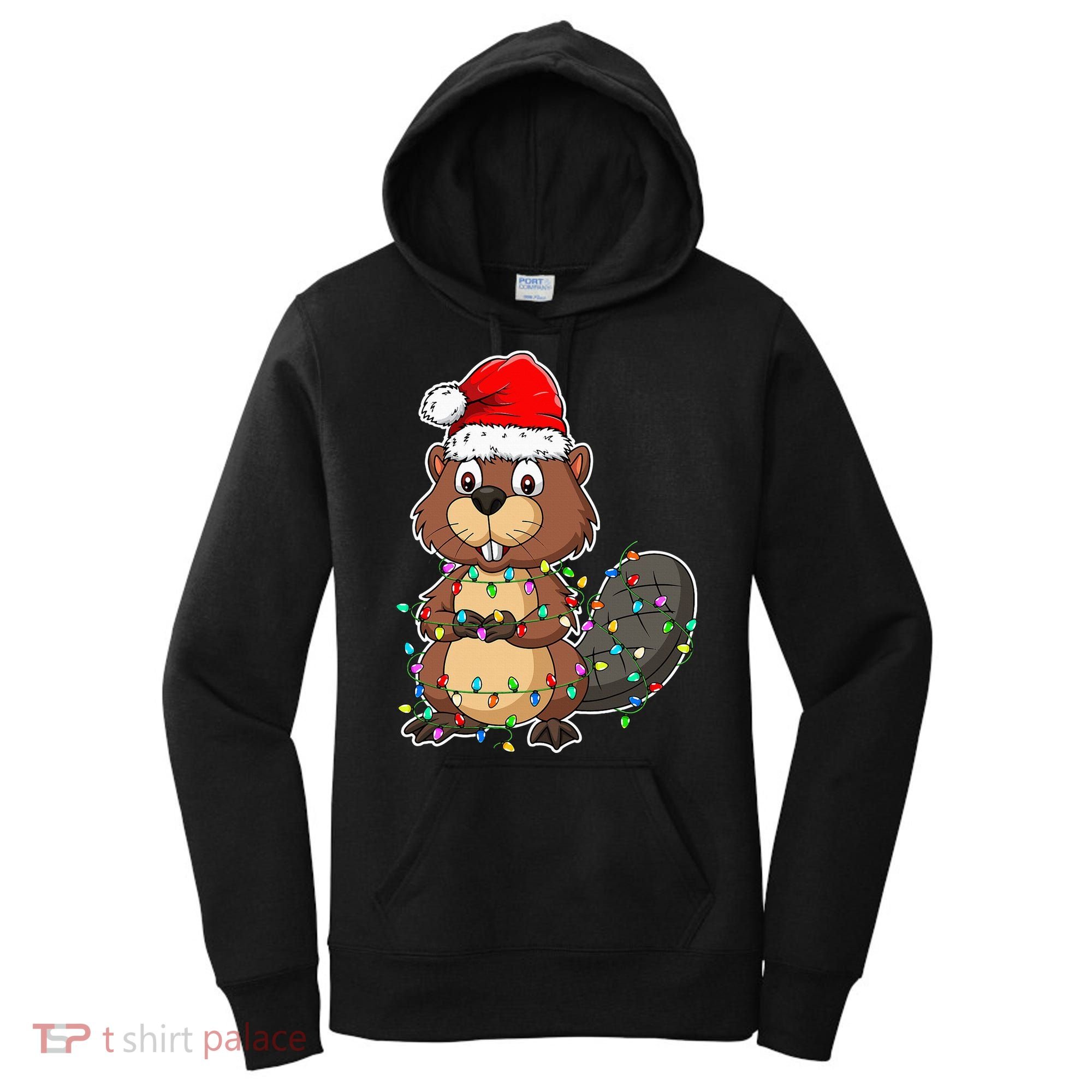Beaver Wearing Santa Hat Xmas Funny Beaver Lover Christmas Women's Hoodie