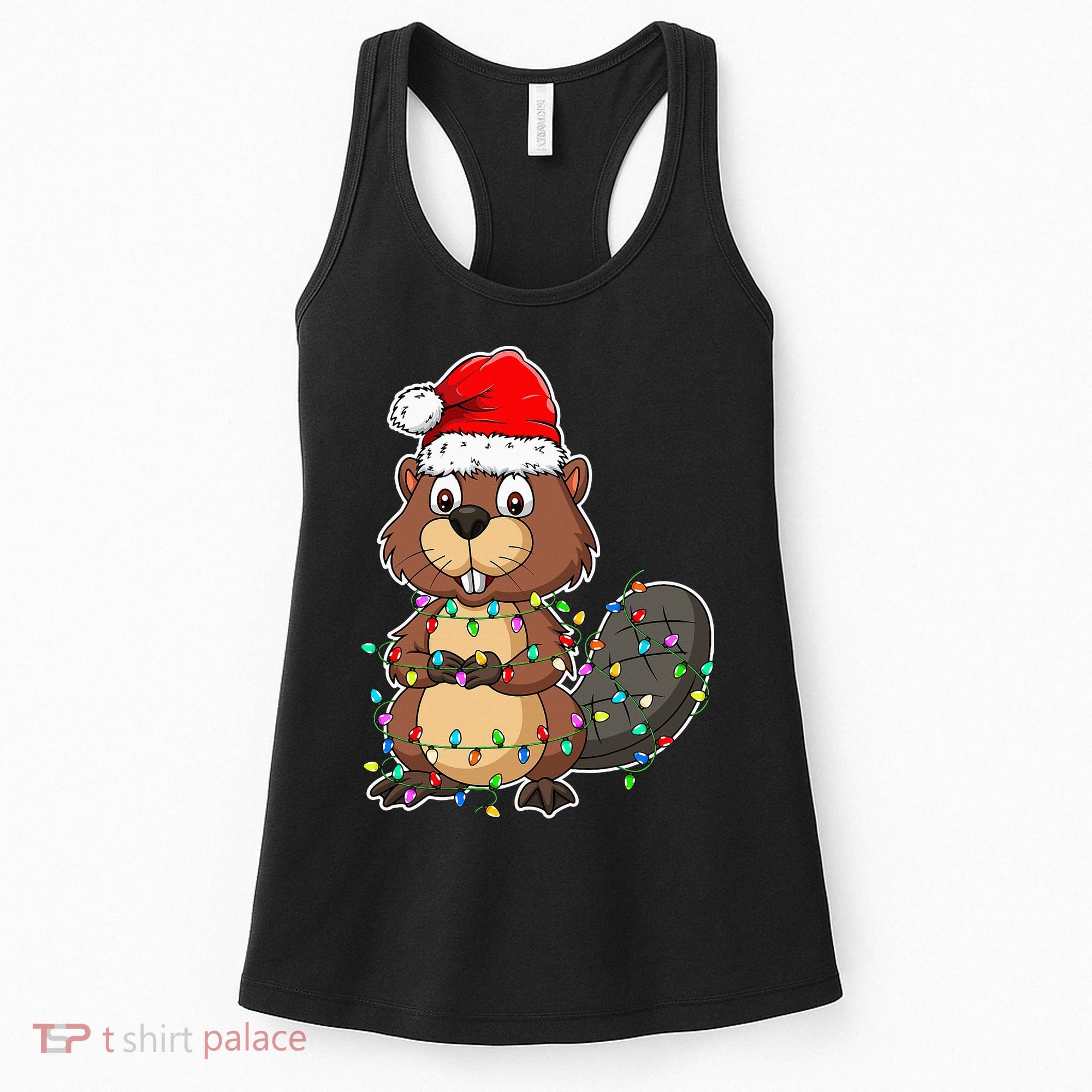 Beaver Wearing Santa Hat Xmas Funny Beaver Lover Christmas Women's Tank Top