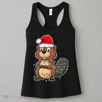 Beaver Wearing Santa Hat Xmas Funny Beaver Lover Christmas Women's Tank Top thumb 3