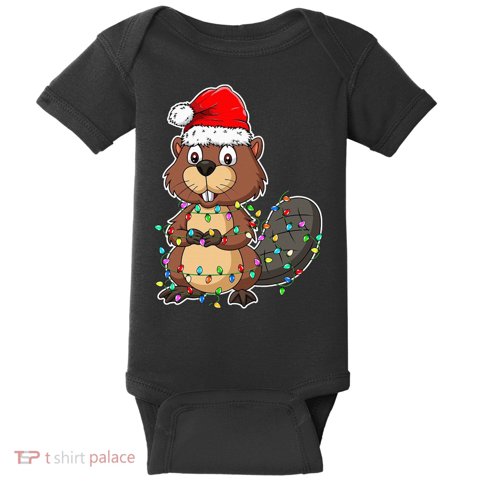 Beaver Wearing Santa Hat Xmas Funny Beaver Lover Christmas Baby Bodysuit