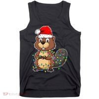 Beaver Wearing Santa Hat Xmas Funny Beaver Lover Christmas Tank Top thumb 0