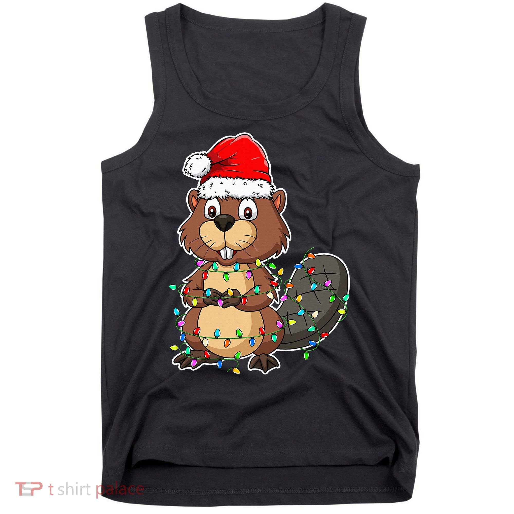 Beaver Wearing Santa Hat Xmas Funny Beaver Lover Christmas Tank Top