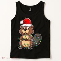 Beaver Wearing Santa Hat Xmas Funny Beaver Lover Christmas Tank Top thumb 2